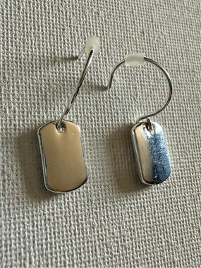 NEW Nordstrom Silver/Gold Tone Rectangular Tag Drop Earrings